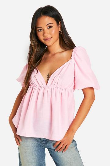 Peplum Top Met Pofmouwen pink