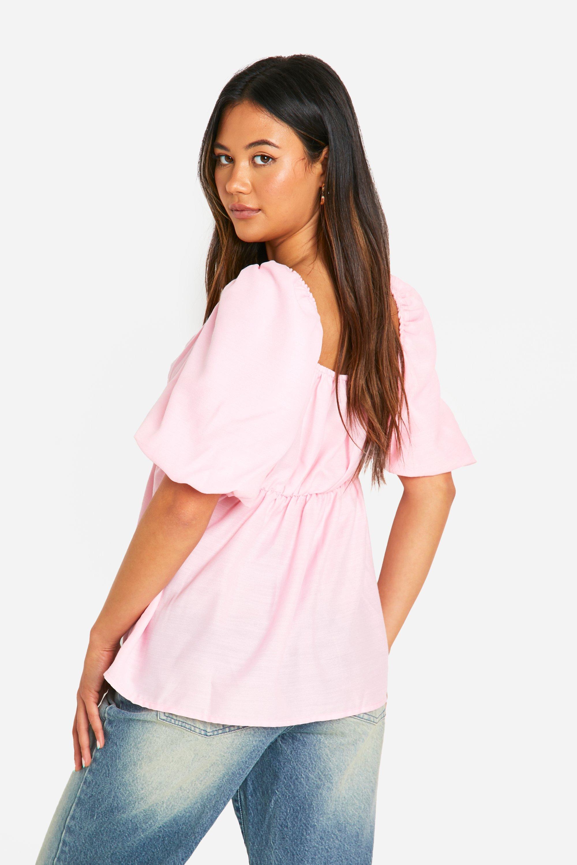 【euw】puff sleeve peplum top Amazon.com: Womens Puff Sleeve V Neck Elegant Peplum Top