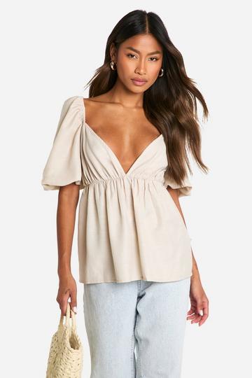 Puff Sleeve Peplum Top stone