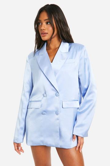 Blue Satin Longline Blazer