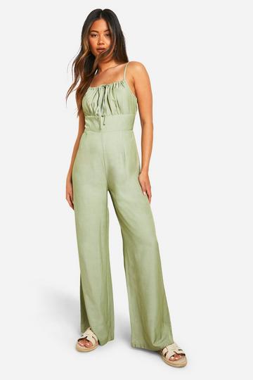 Chambray Keyhole Detail Wide Leg Jumpsuit sage