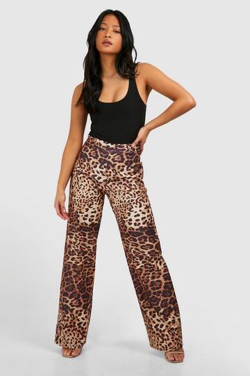 Petite Leopard Print Straight Leg Bengaline Pants natural