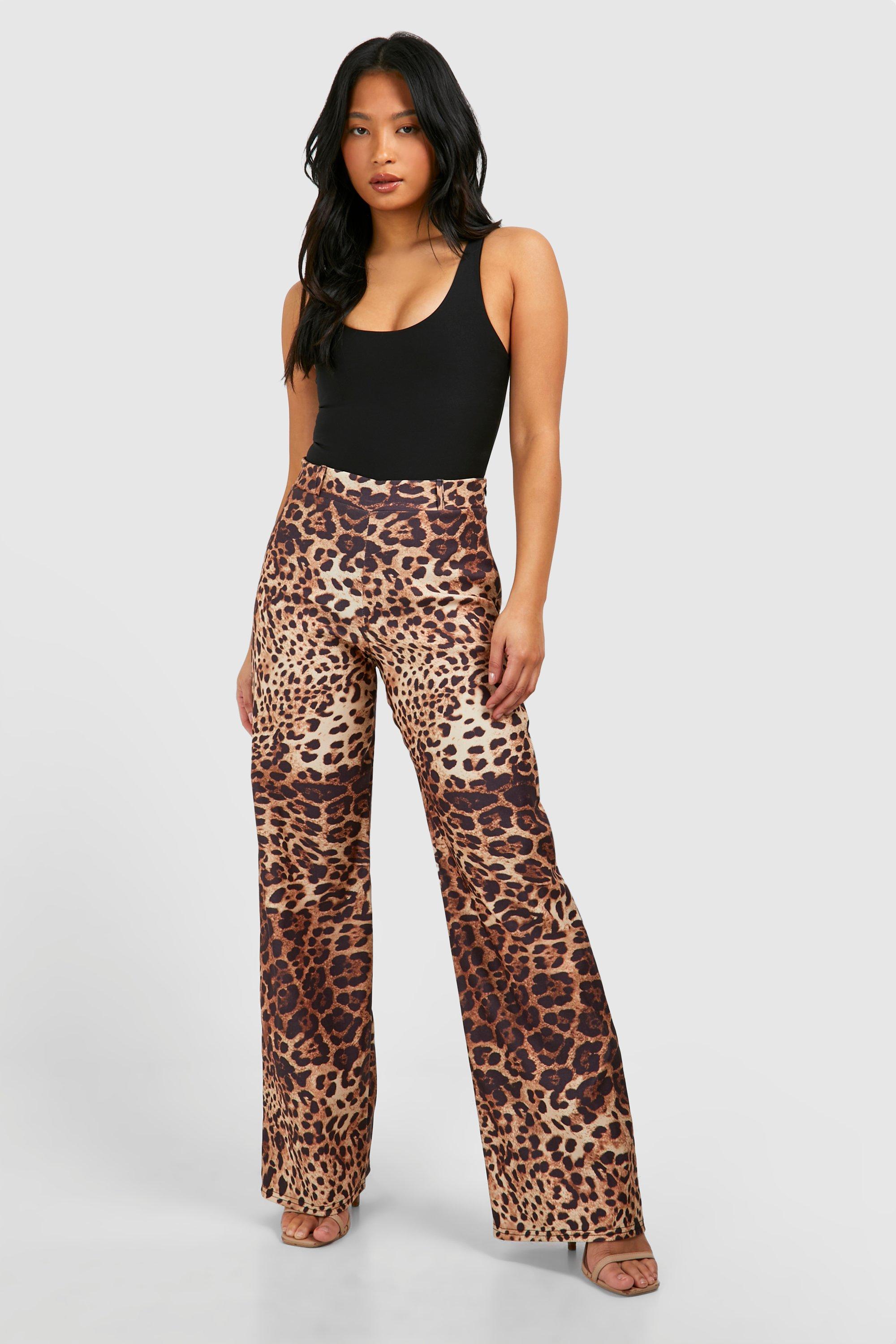 Petite Leopard Print Straight Leg Bengaline Trouser