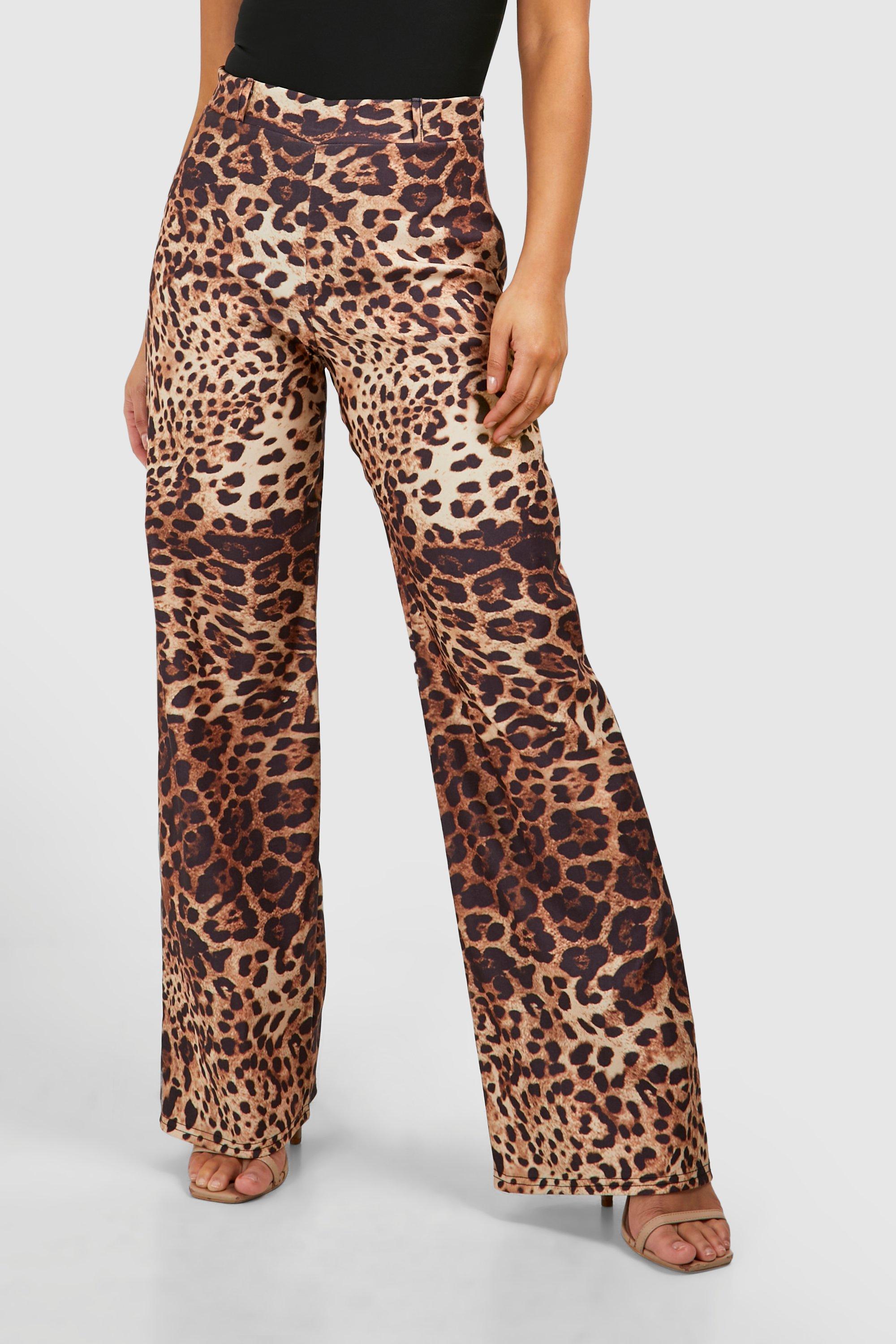Petite Leopard Print Straight Leg Bengaline Trouser