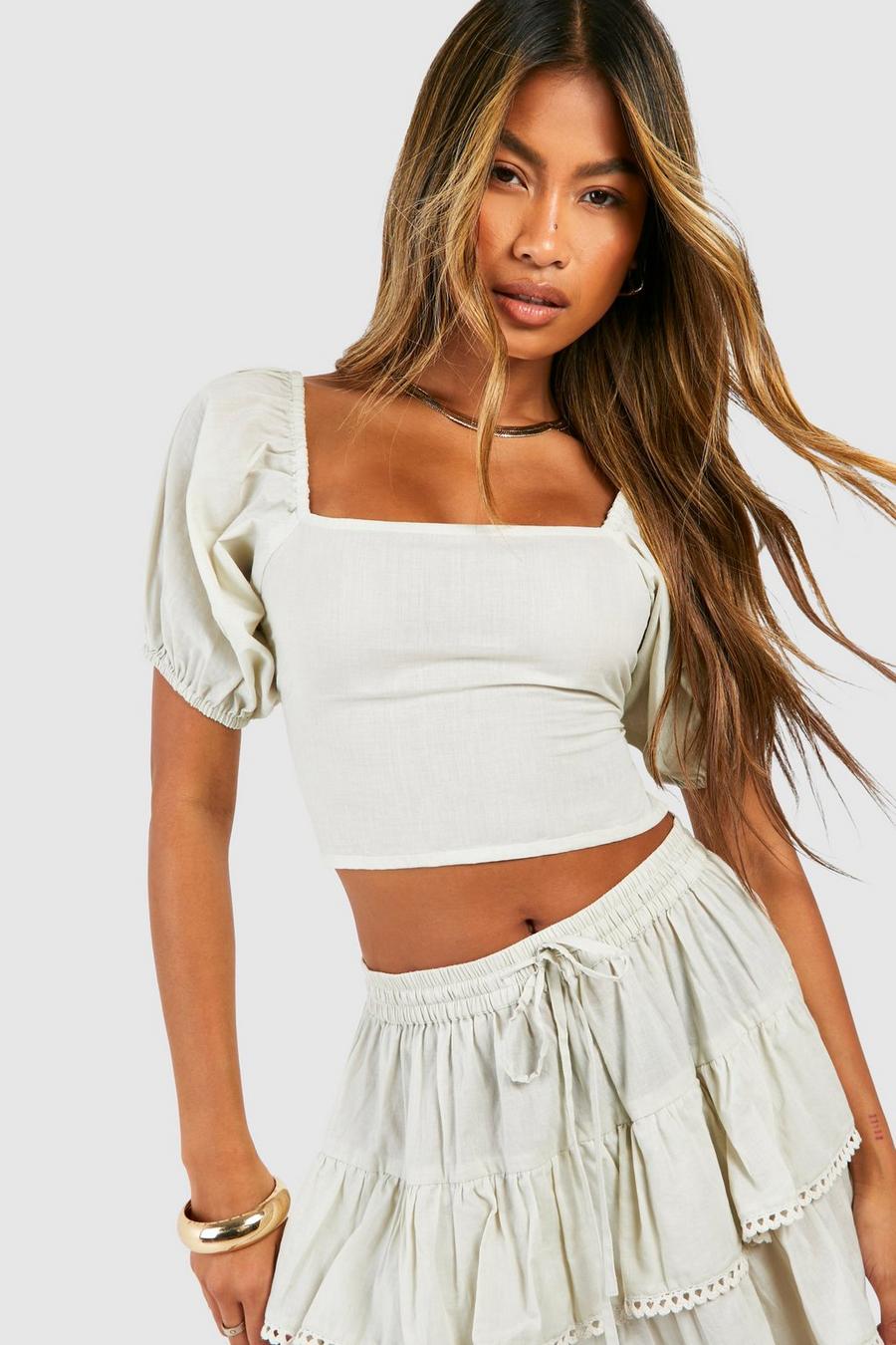 Stone Cotton Backless Crochet Trim Crop Top image number 1