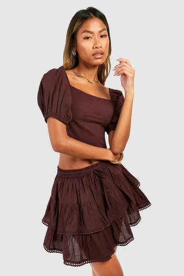 Cotton Backless Crochet Trim Crop Top chocolate