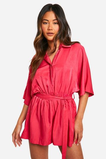 Chambray Floaty Tie Waist Romper pink