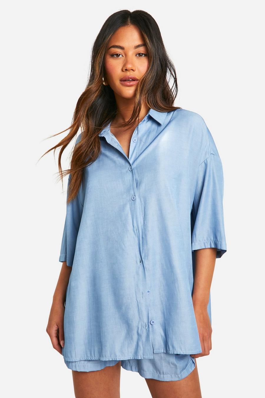 Light blue Oversize skjorta i chambray
