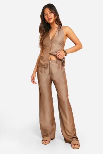 Chambray Wide Leg Trousers chocolate