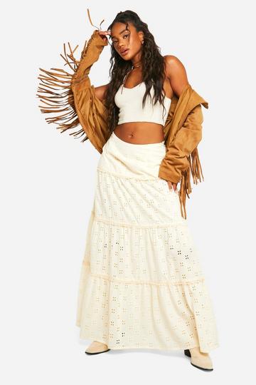 Broderie Tiered Maxi Skirt stone