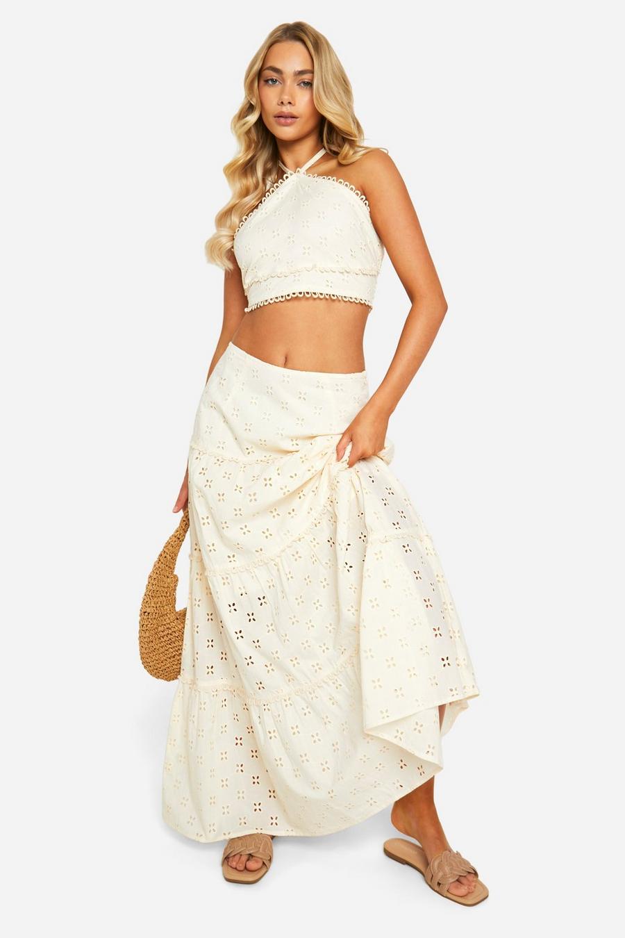 Stone Broderie Tiered Maxi Skirt image number 1