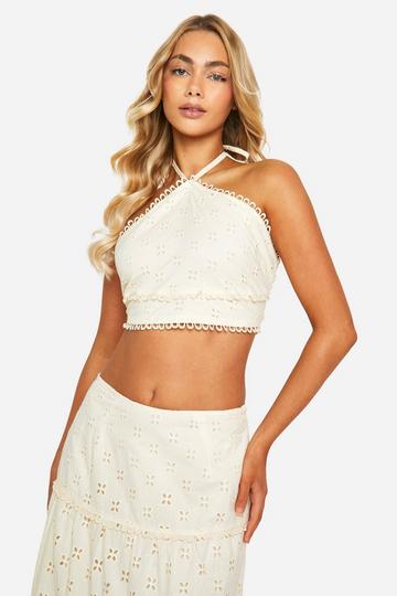 Broderie Crop Top Met Rug Strik stone