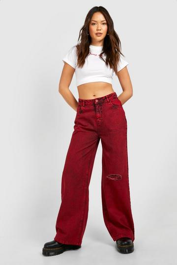 Red Washed Wide Leg Jean red
