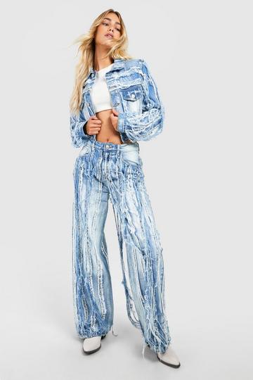 Extreme Distressed Washed Straight Leg Jeans light wash