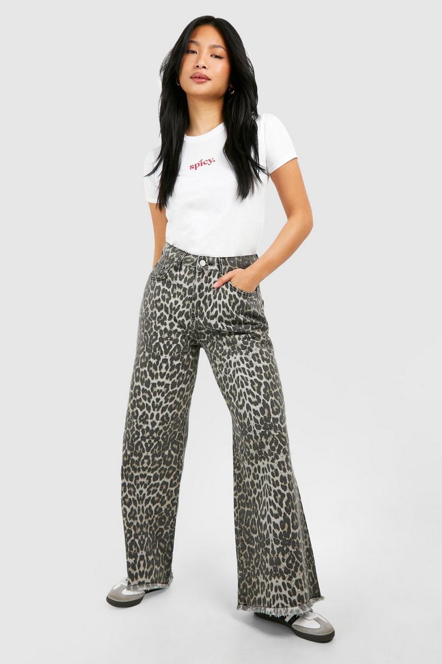 Petite Leopardenprint Jeans mit geradem Bein, Leopard