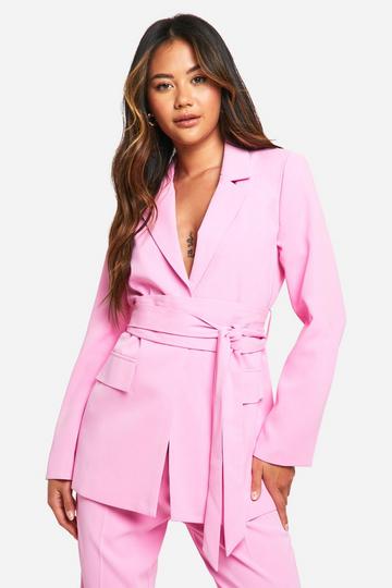 Pink Obi Tie Waist Tailored Blazer