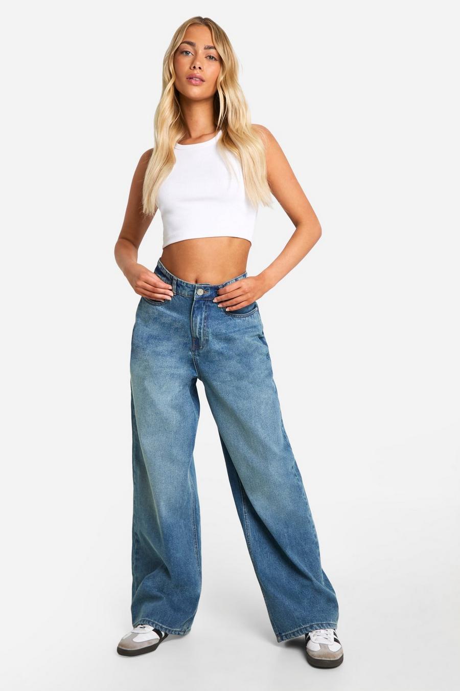 Oversize Jeans mit geradem Bein und Schleife, Mid blue image number 1