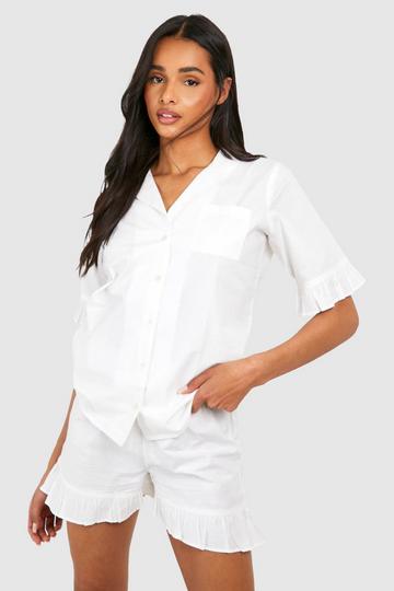 Tall Frill Detail Poplin Pj Set white