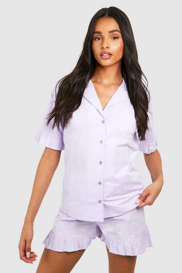 Tall Frill Detail Poplin Pj Set lilac