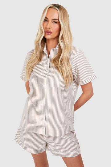 Tall Stripe Poplin Pj Short Set stone