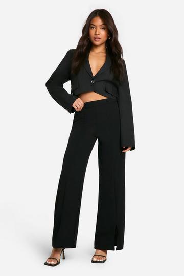 Petite Wide Leg Broek Met Split black