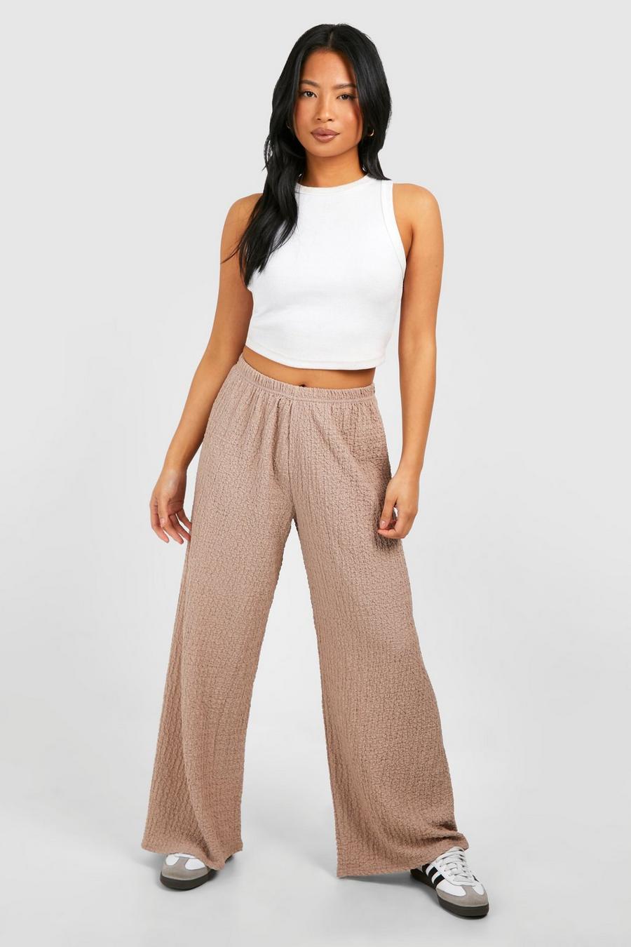 Stone Petite Texture Crinkle Wide Leg Trouser  image number 1