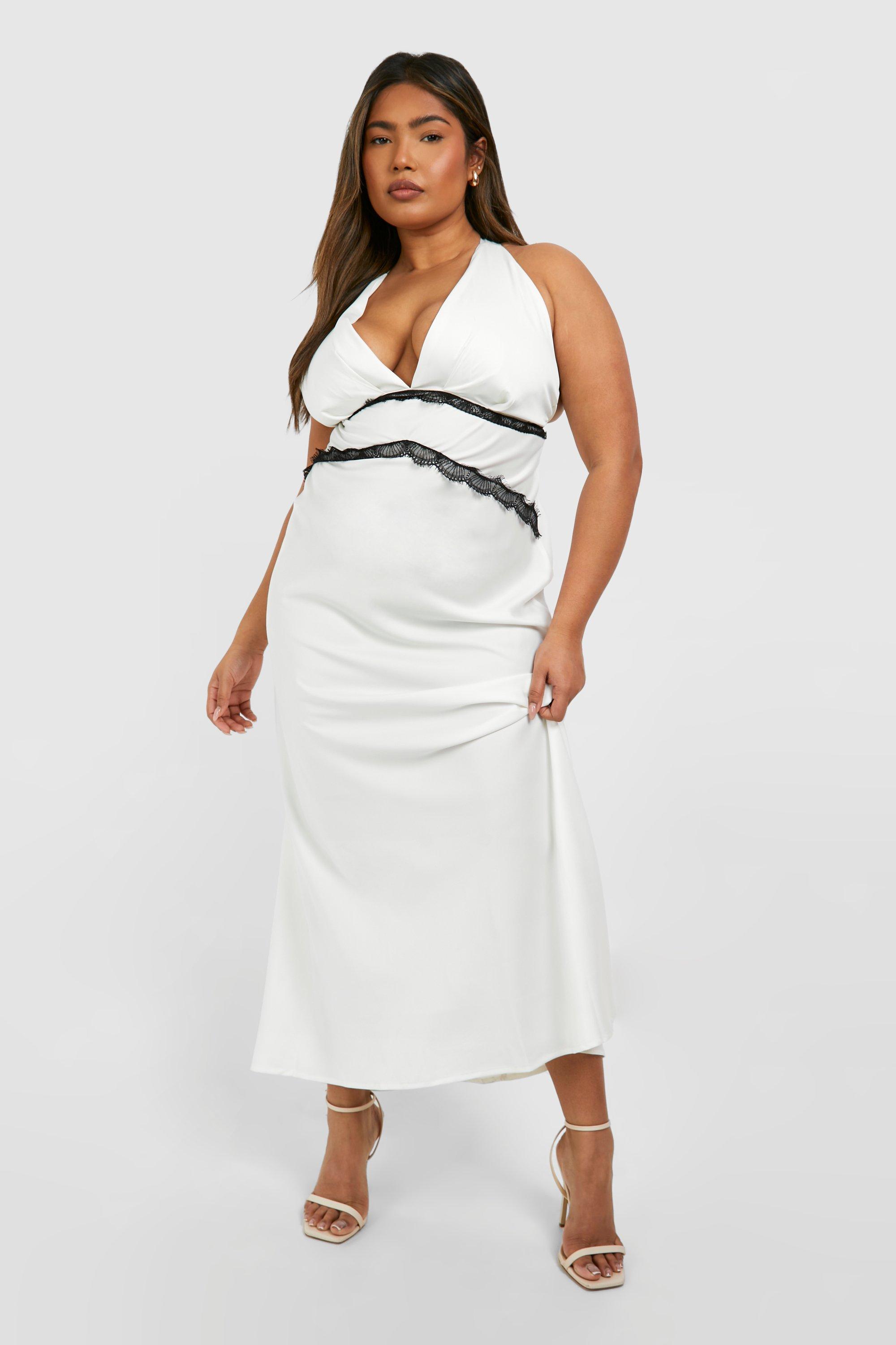 Plus V Neck Lace Detail Cross Back Maxi Dress boohoo