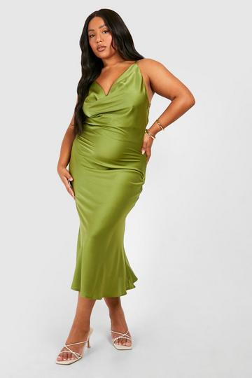 Plus Cowl Neck Back Detail Midi Dress khaki