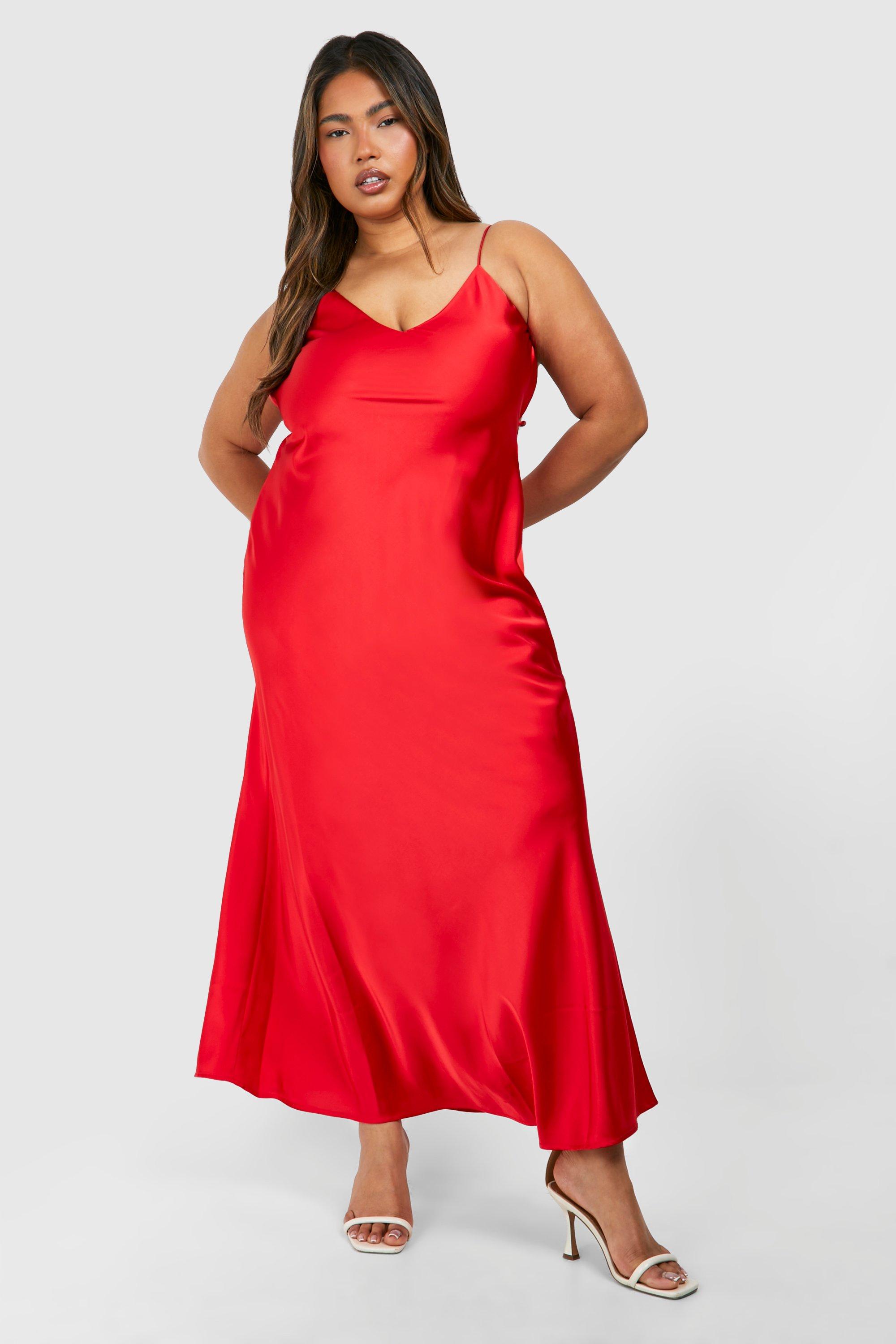 Plus Open Back Detail Satin Maxi Dress boohoo UK