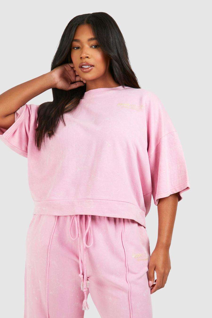 Pink Plus Dsgn Studio Kortärmad sweatshirt med tvättad effekt