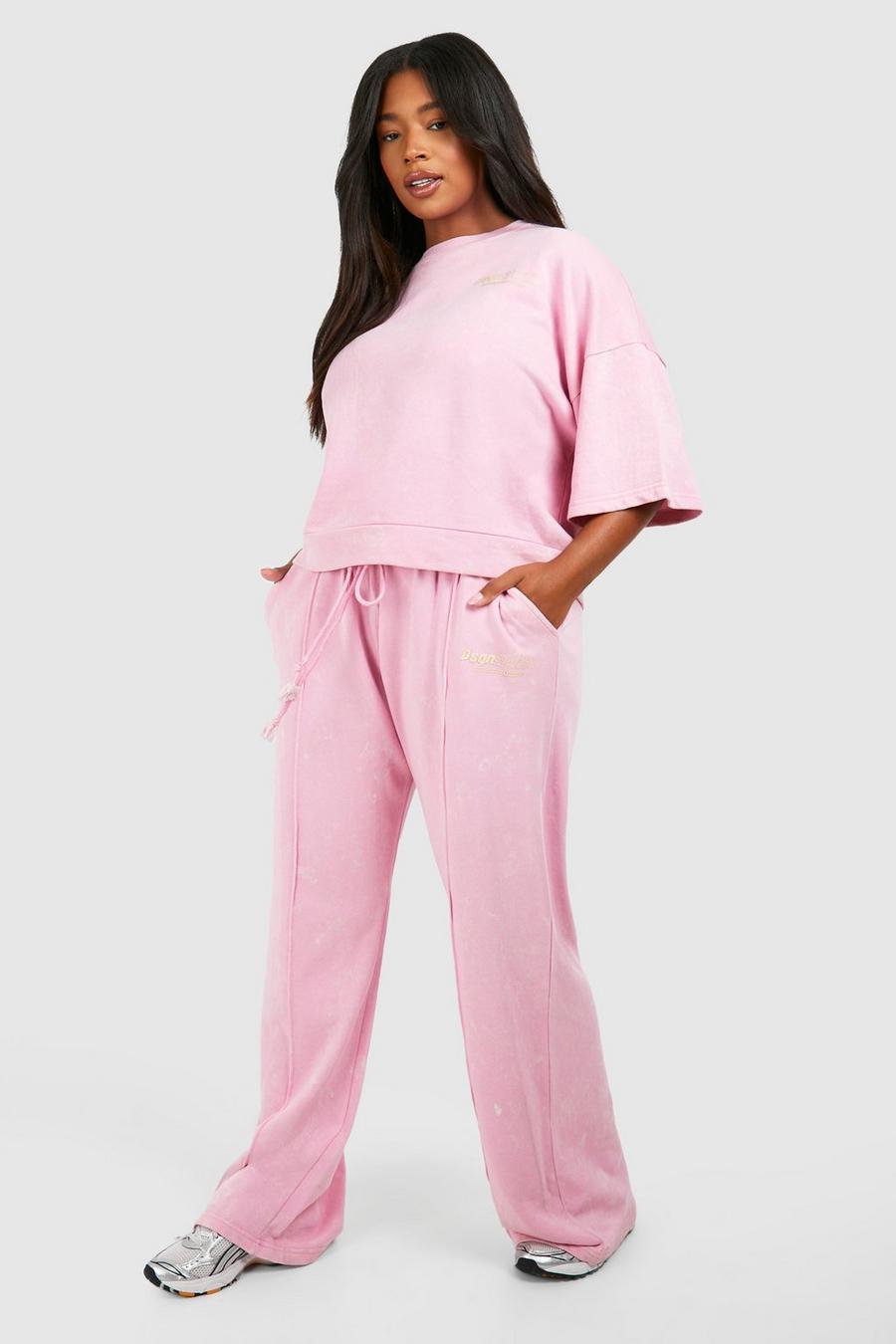 Pantaloni tuta Plus Size dritti slavati Dsgn Studio, Pink image number 1