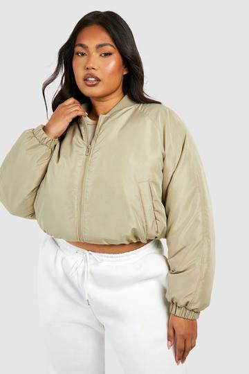 Plus Cropped Elasticated Hem Bomber sage
