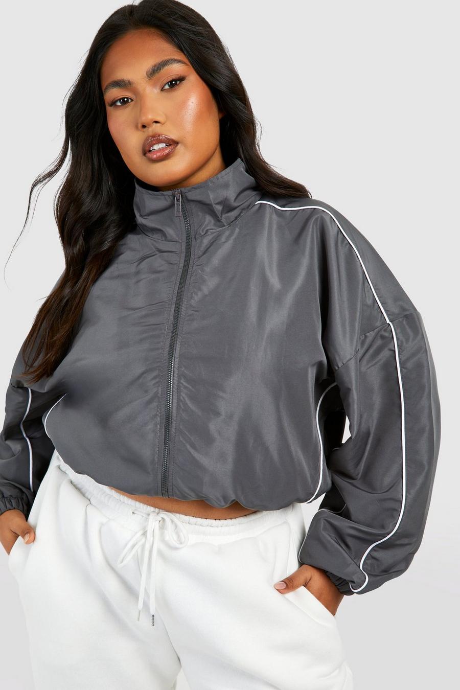 Grey Plus Contrast Binding Shell Jacket 