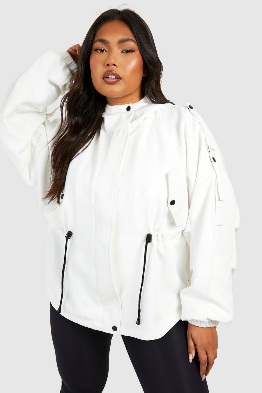 White Plus Cinched Waist Hooded Jacket  image number 1