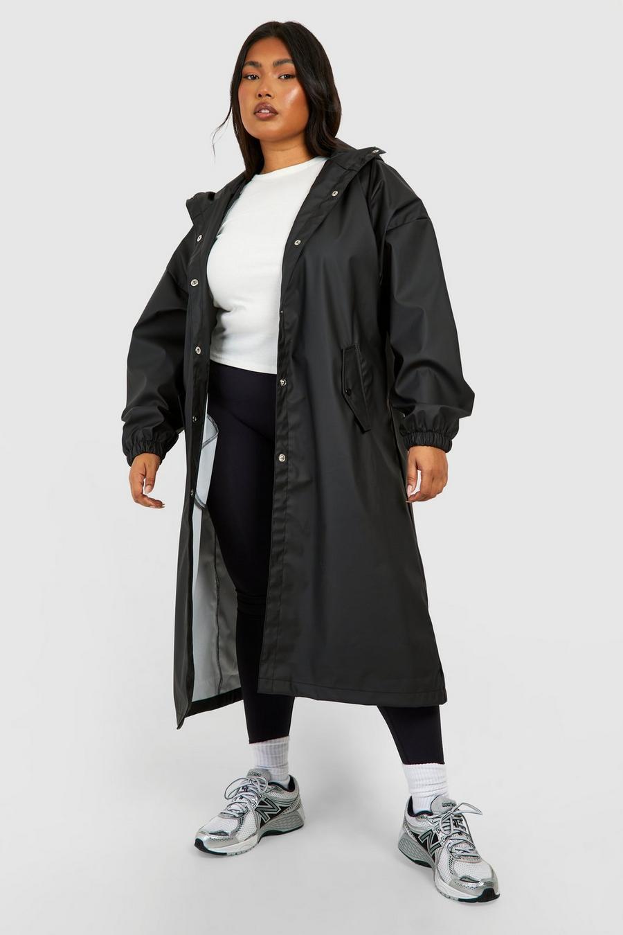 Black Plus Midi Hooded Raincoat image number 1