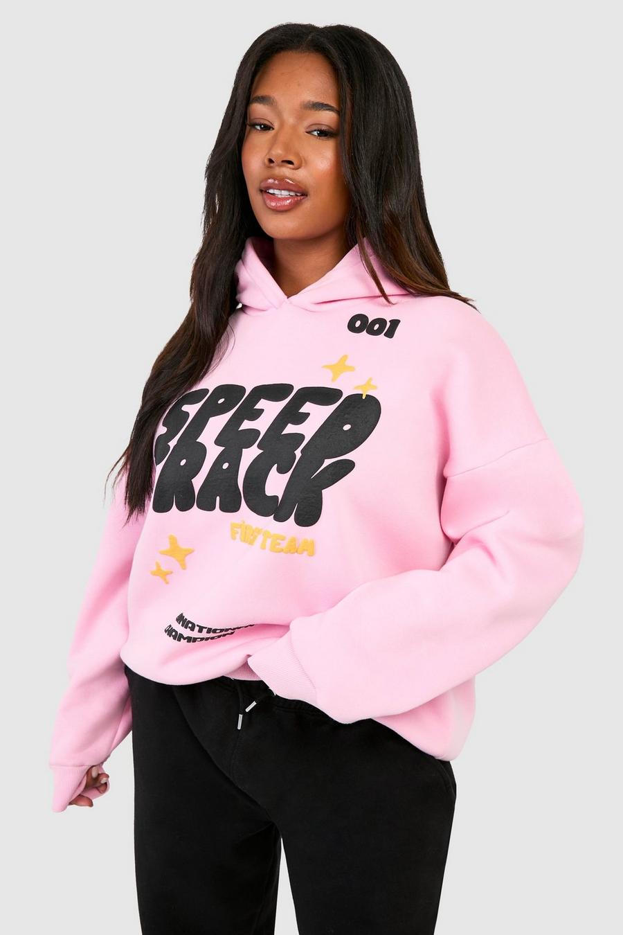 Pink Plus Speed ​​Track Oversize hoodie med slogan image number 1