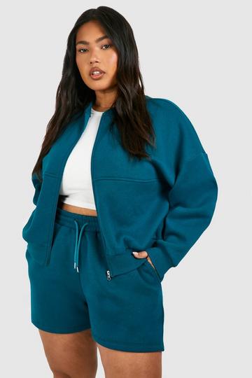 Plus Oversized Bomber Short Tracksuit petrol