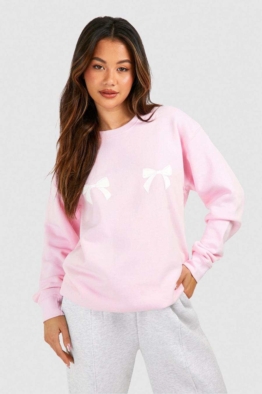 Felpa oversize con stampa di fiocco, Pink image number 1