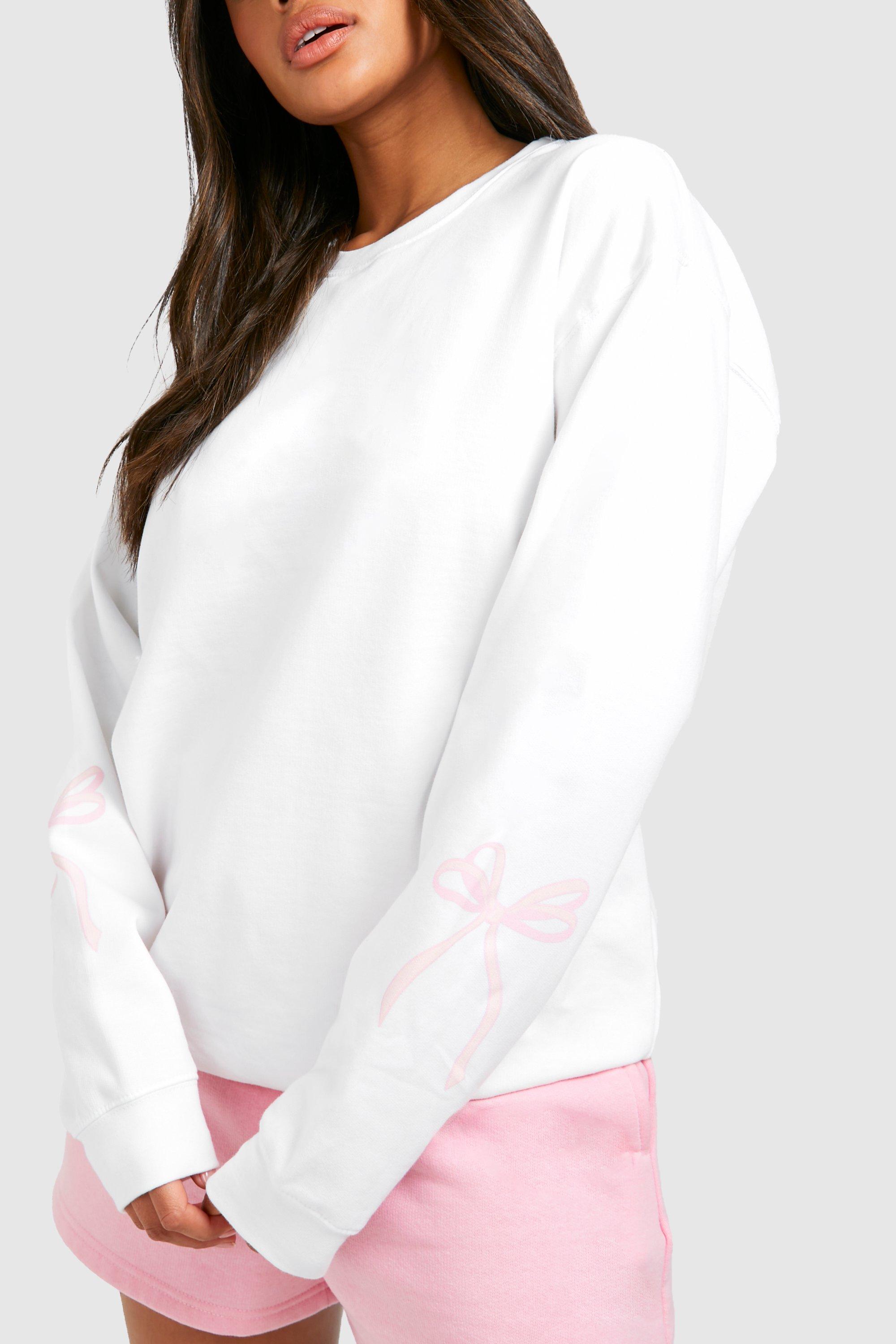 Bow Sleeve Print Oversized Sweatshirt boohoo NO