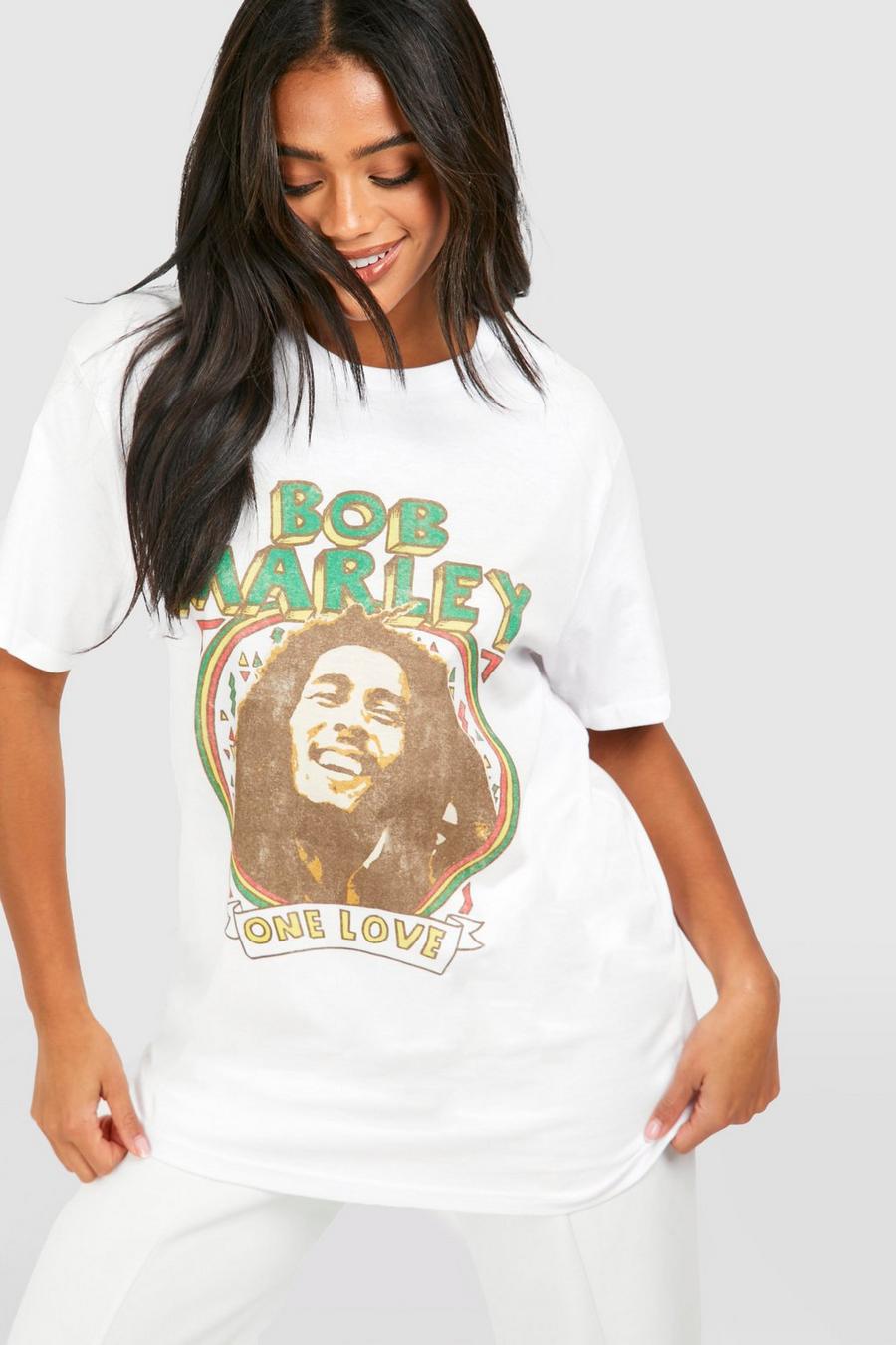 Camiseta oversize con estampado One Love de Bob Marley, White image number 1