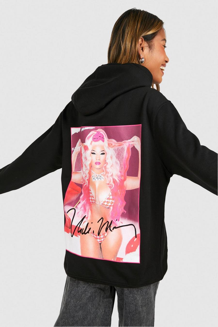 Sudadera oversize con capucha y estampado de Nicki Minaj en la espalda, Black image number 1