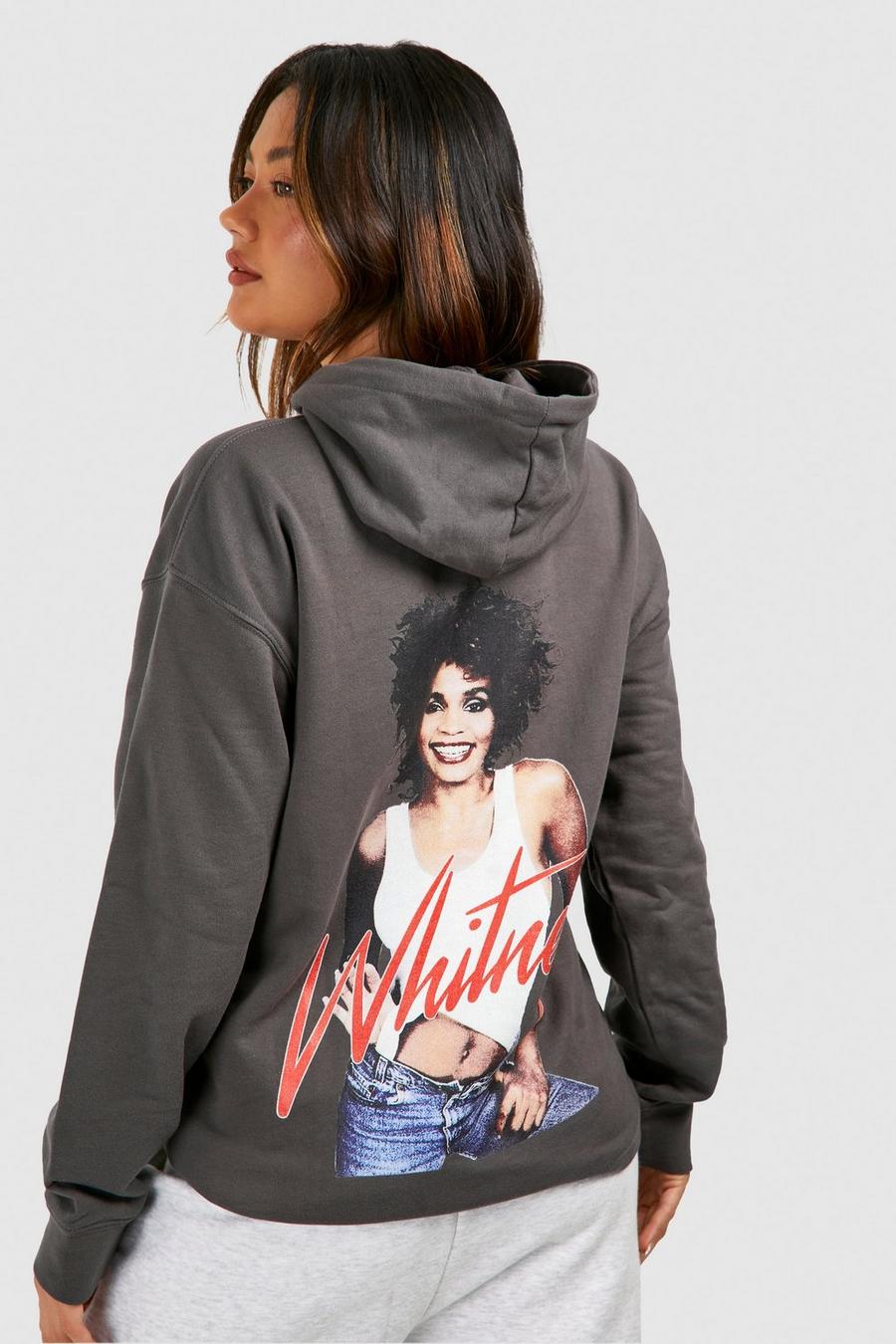 Sudadera oversize con capucha y estampado de Whitney Houston, Black image number 1