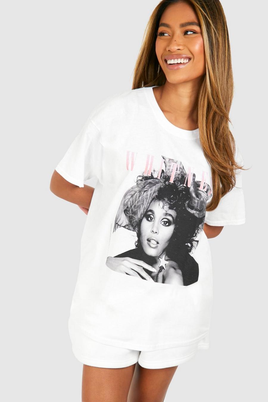 White Whitney Houston License Oversized Graphic T-Shirt image number 1