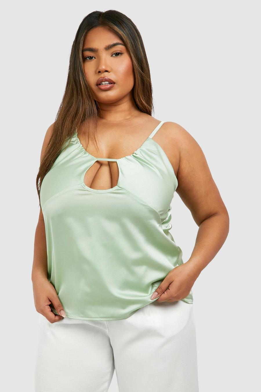 Top smanicato Plus Size con ruches e cut-out, Mint image number 1
