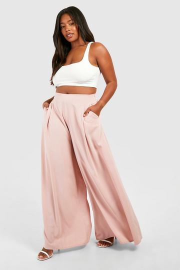 Plus Woven Pleat Wide Leg Pants pink