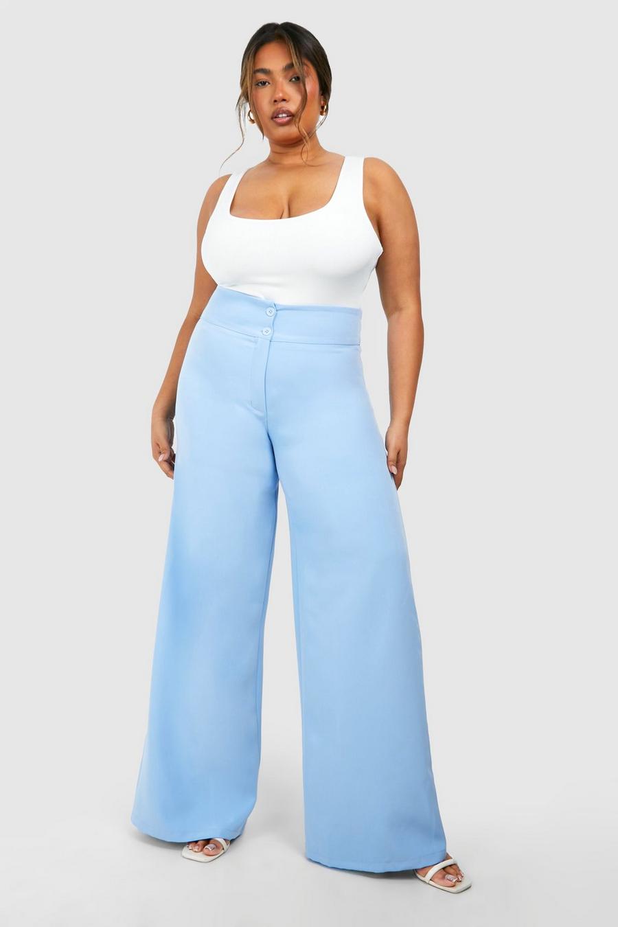 Grande taille - Pantalon de tailleur à bouton contrastant, Powder blue image number 1