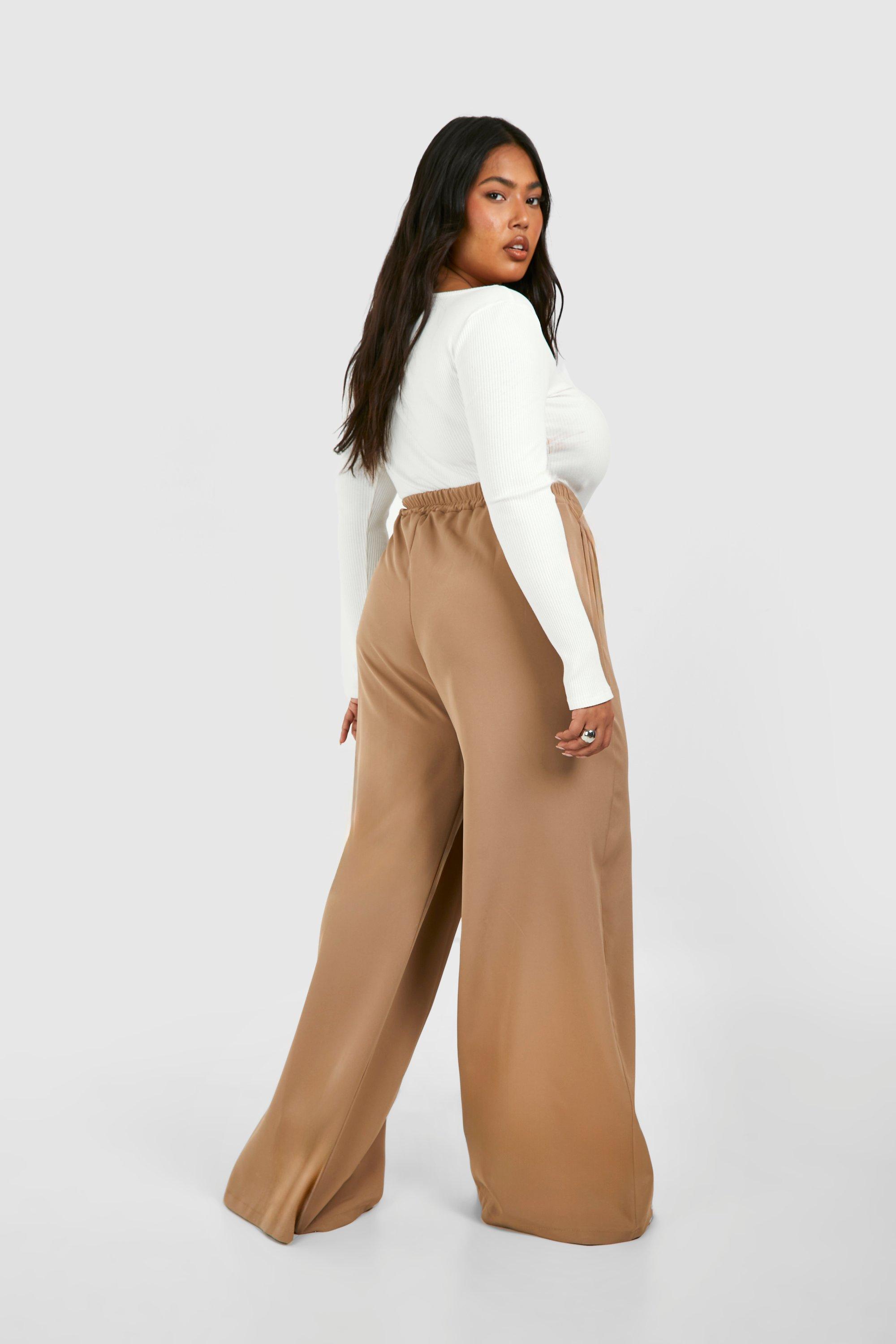 Plus Woven Tie Waist Detail Straight Leg Trouser boohoo DK