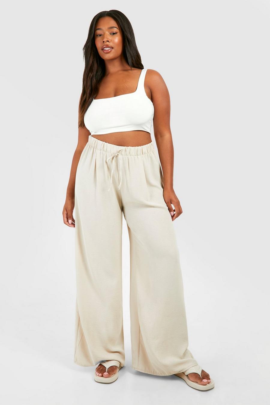 Sand Plus Woven Drawstring Wide Leg Trouser image number 1
