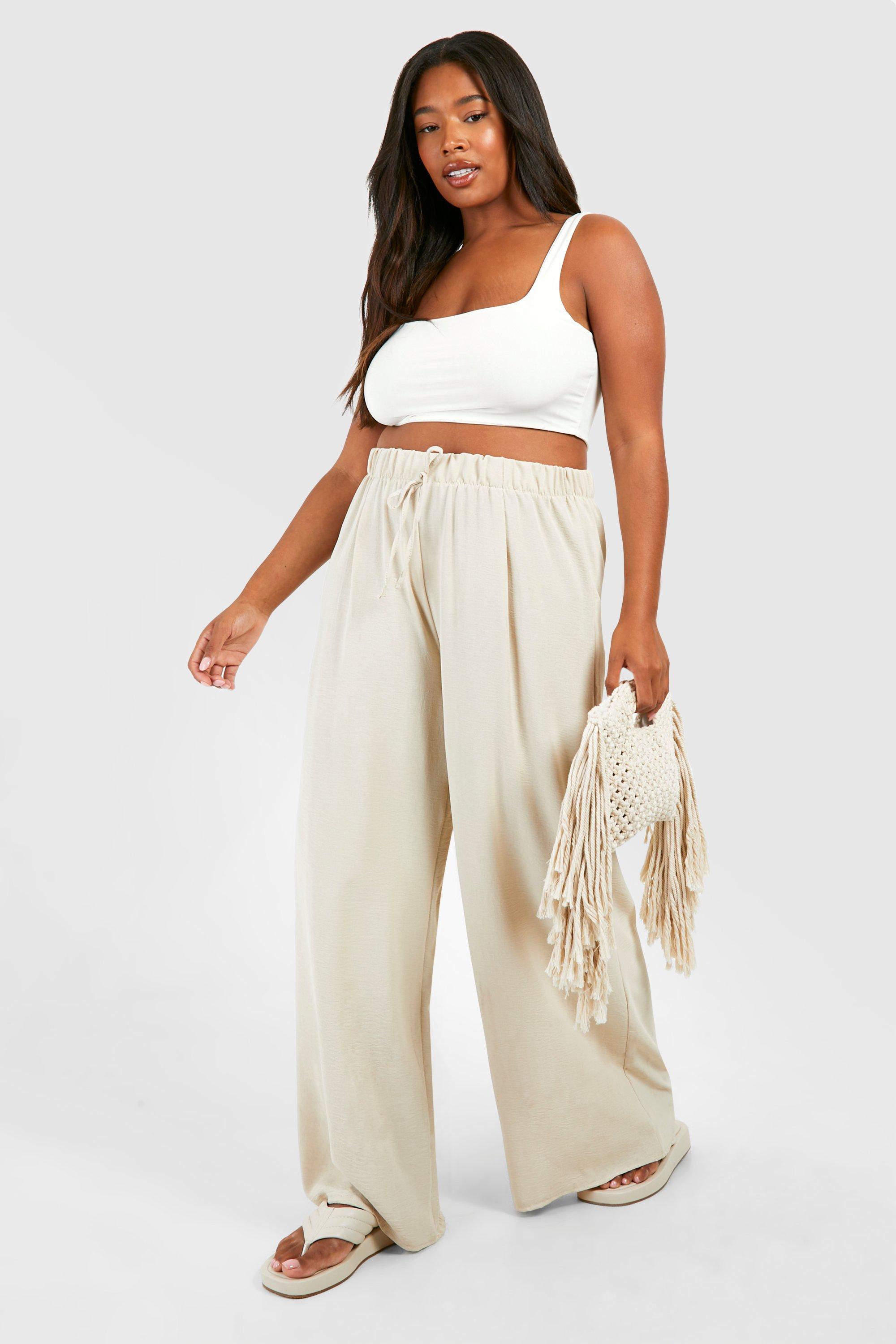 Plus Woven Drawstring Wide Leg Trouser boohoo