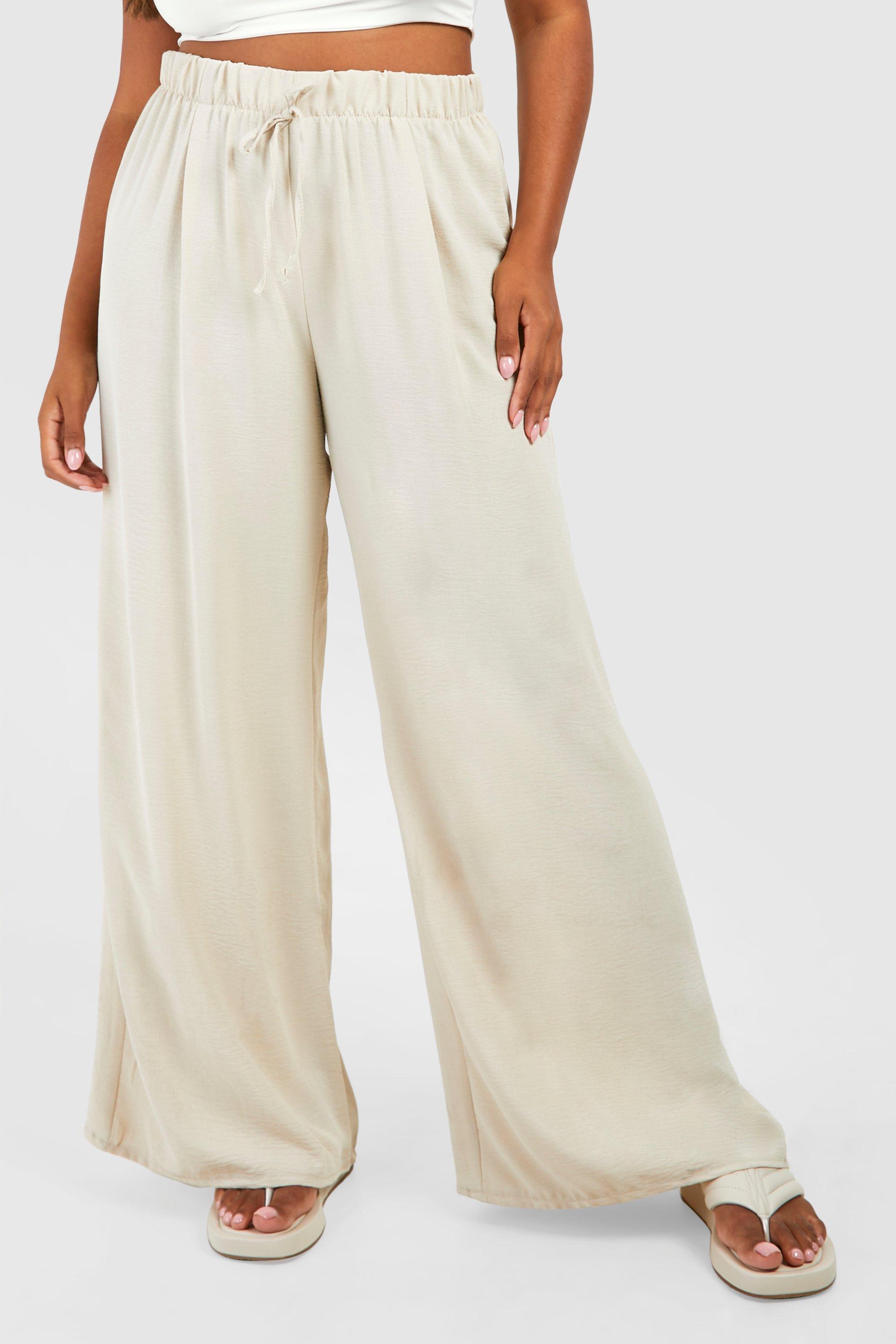【THE MOZZ】Waug Ribbon Wide Pants Plus Woven Drawstring Wide Leg Trouser | boohoo